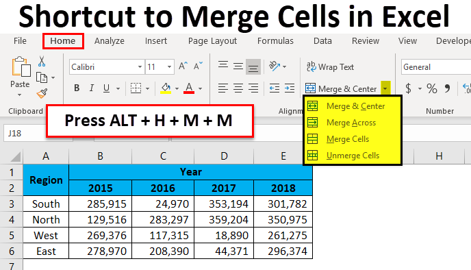 shortcut for merge and center on excel for mac